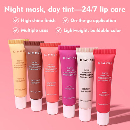 KIMUSE 6 Pcs Tinted Lip Butter Hydration Balm Set, 6 Flavored Shades Hydrating Plumping Gloss with Hyaluronic Acid & Vitamin E, Sheer Tint, Non-Sticky | Vegan Lip Care Makeup for Dry Lips & Daily KIMUSEBuy Supplements Australia