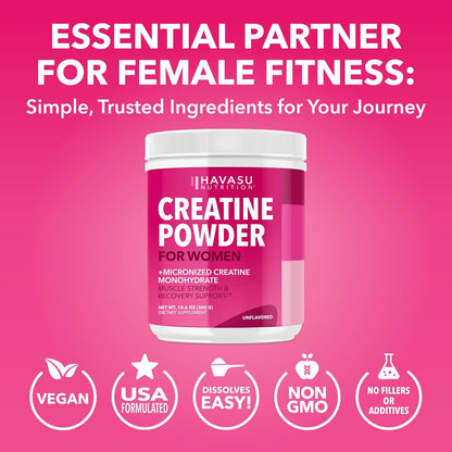Creatine for Women, Unflavored, 300gm, 3g, Energy & Lean Muscle Support | Micronized Creatine Monohydrate Per Serving, Mental Clarity Support, Post Workout Recovery, Non-GMO, 100 Servings, Vegan