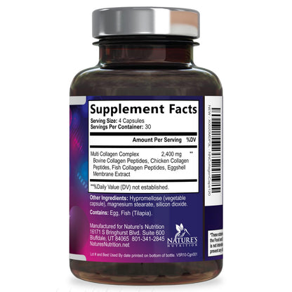 Multi Collagen Pills - Multi Collagen Complex 2400 mg Per Serving - Types I, II, III, V, X - Hydrolyzed Collagen Peptides Supplement - Hair, Skin & Nail Support - Bottled in the USA - 120 Capsules Nature's Nutrition buy supplements Au