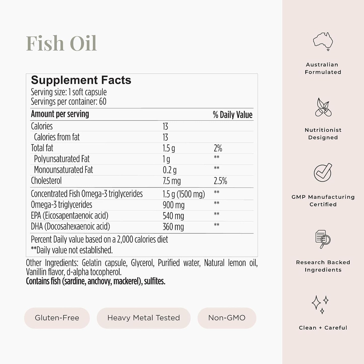 JSHealth High Strength Fish Oil. 900mg Omega-3 per Capsule with 540mg EPA and 360mg DHA. Wild-Caught, Friend of the Sea Certified, Vanilla Coated. No Fishy Aftertaste (60 Capsules)