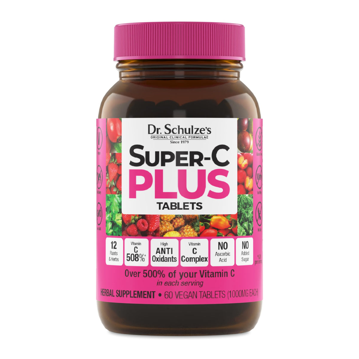 Dr. Schulze's Super-C Plus - Vitamin C Supplement for Immune Support - Skin Health & Antioxidant Support - High-Potency Formula - Plant-Based Superfood - Gluten-Free & Vegan - 60 Count (20 Servings) Dr. Schulze'sBuy Supplements Australia