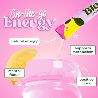 Bloom Nutrition Energy Drink Powder Packets, Strawberry Watermelon, 10 Ct | Sugar Free Drink Mix with L-Theanine, B Vitamins & Natural Caffeine, On the Go Powder Sticks for Natural Energy, 10 Calories