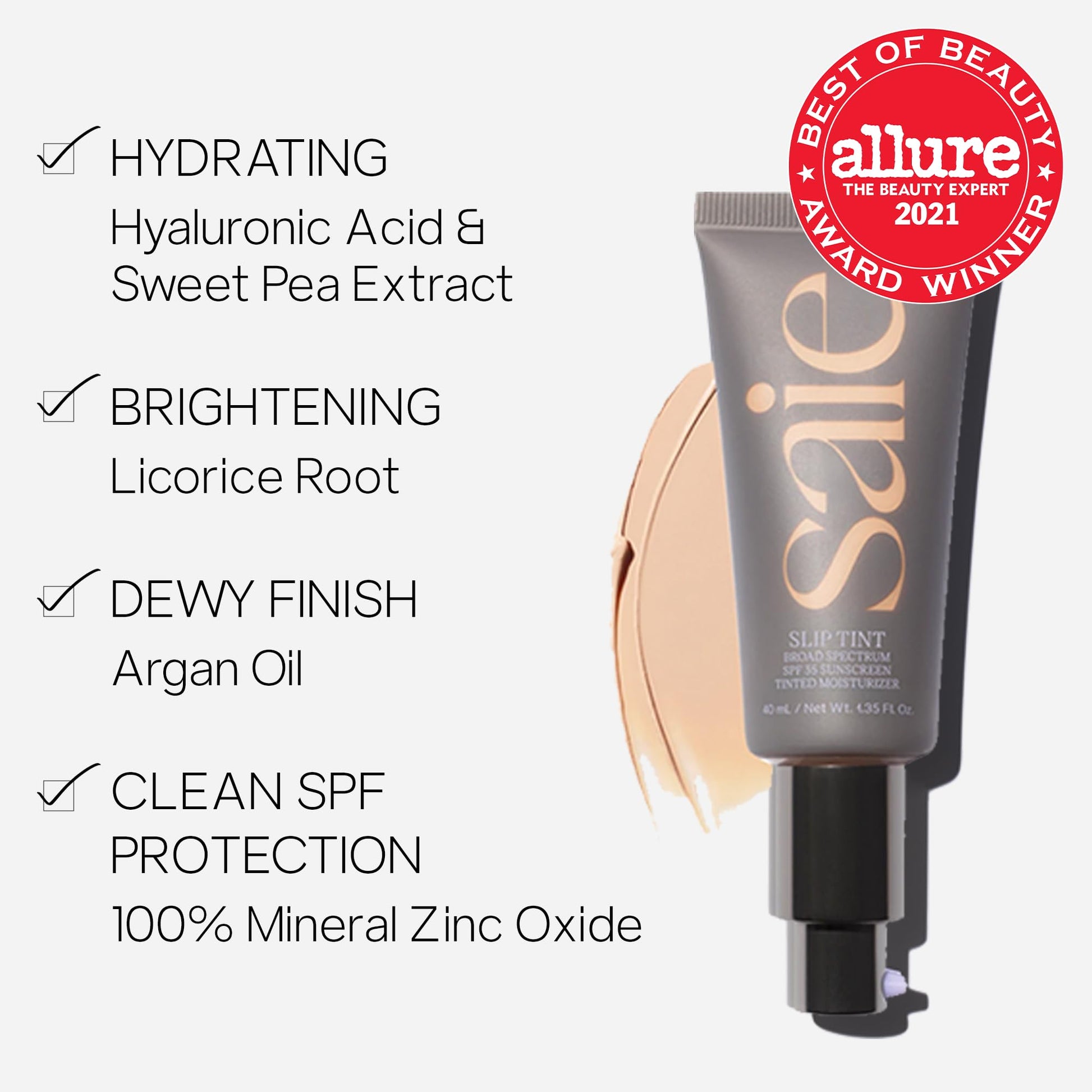 Saie Slip Tint Tinted Moisturizer with SPF 35 - Light Coverage, Glowy Skin Tint & Mineral Sunscreen for Face with Hydrating Hyaluronic Acid - Summer Makeup Essential - Shade Three + Half (1.35 oz) SaieBuy Supplements Australia