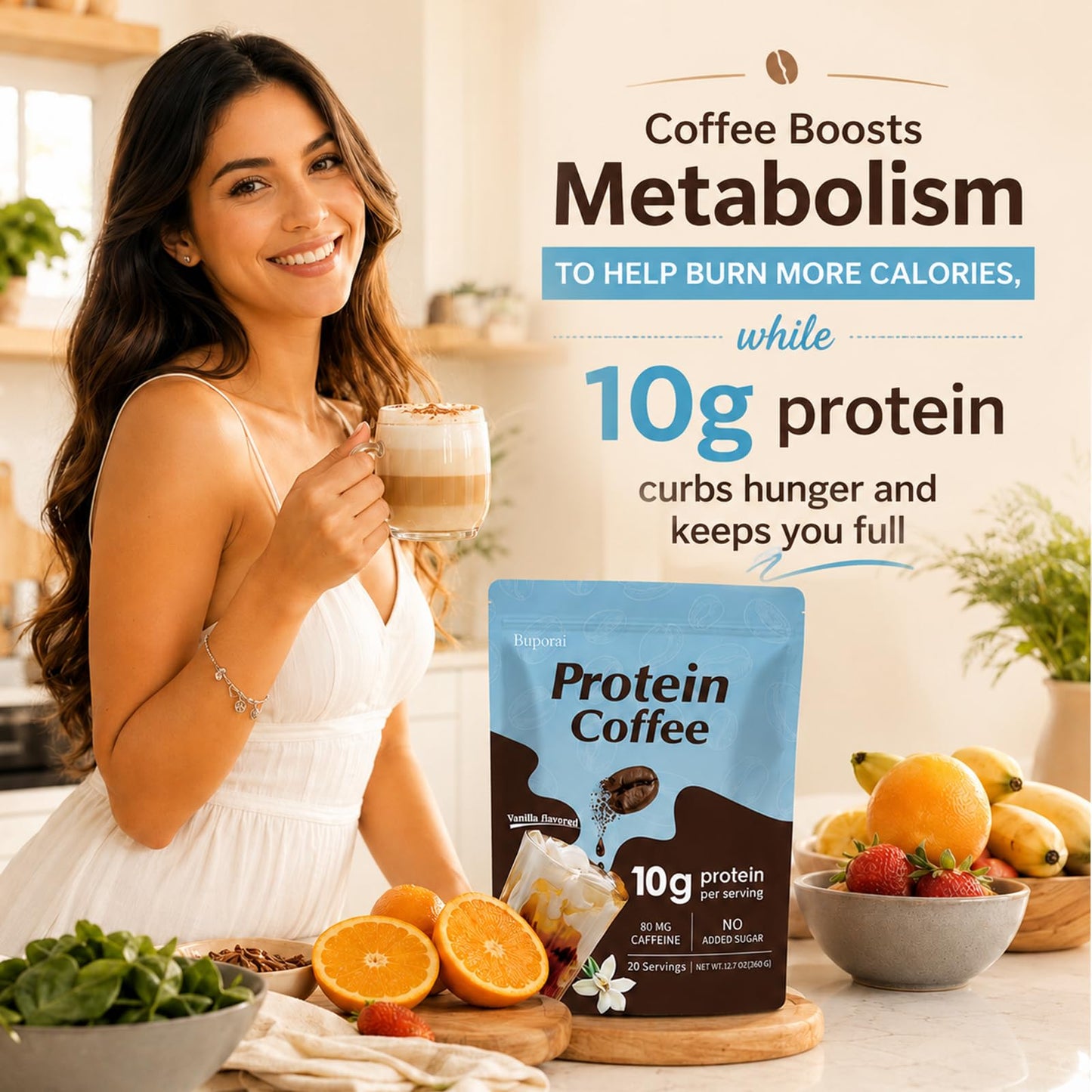 Caramel Protein Coffee Powder - Instant Iced Coffee, Sugar Free, Keto Friendly, 10 g Protein, 80 mg Caffeine Per Serving - 20 Servings