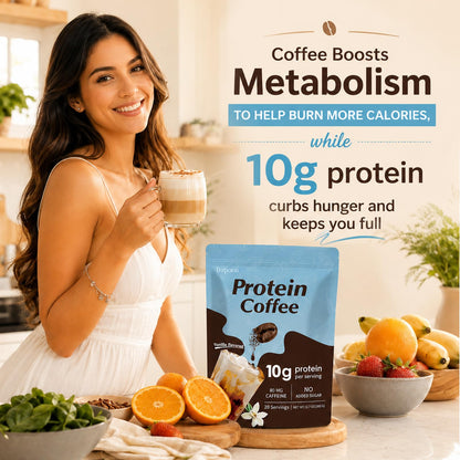 Caramel Protein Coffee Powder - Instant Iced Coffee, Sugar Free, Keto Friendly, 10 g Protein, 80 mg Caffeine Per Serving - 20 Servings