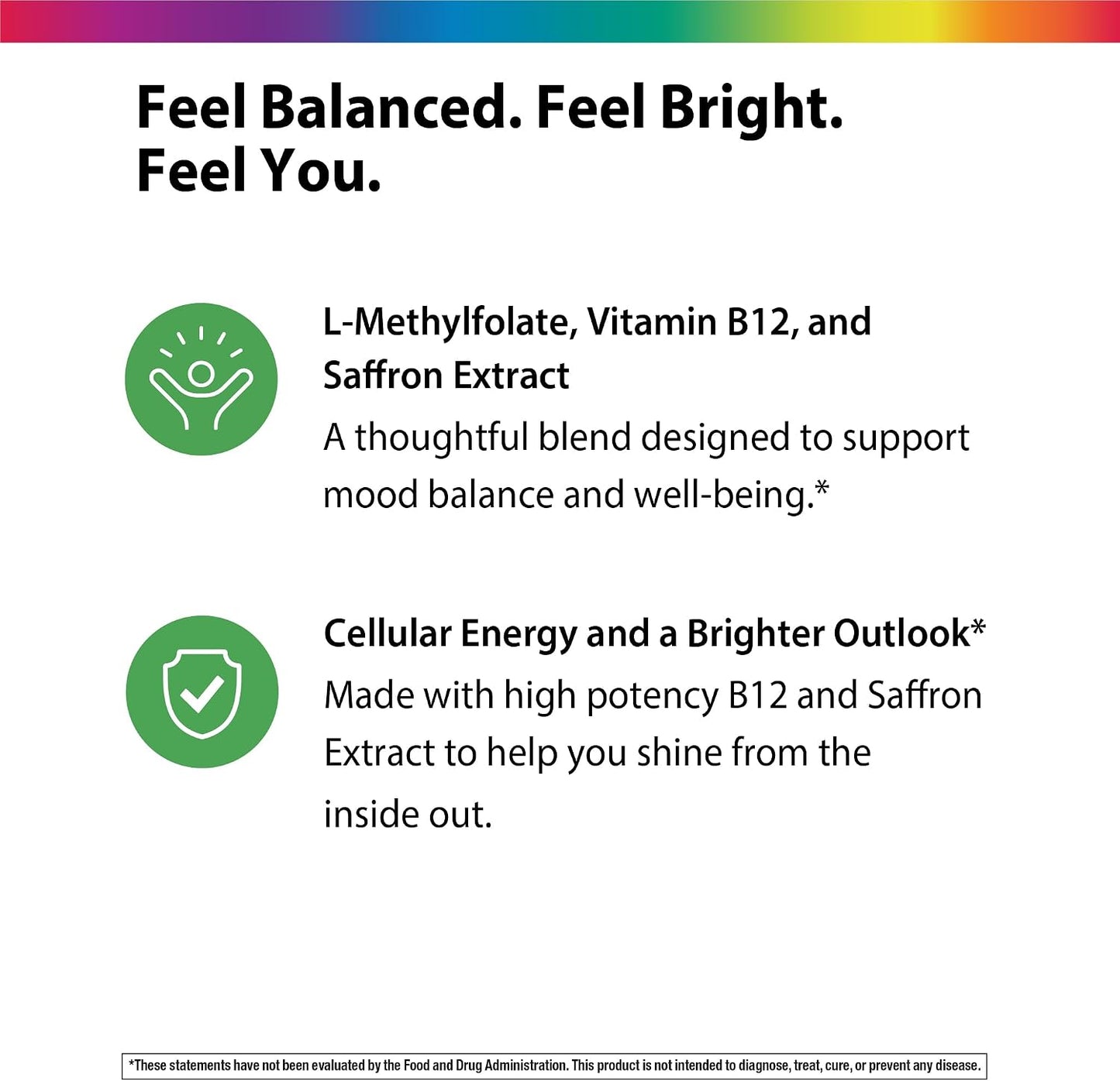 Rainbow Light L-Methylfolate 15 mg with Methyl B12 | 60 Capsules | Plus Saffron Extract | Helps Maintain a Positive Mood | Vegan, Non-GMO and Gluten Free Supplement