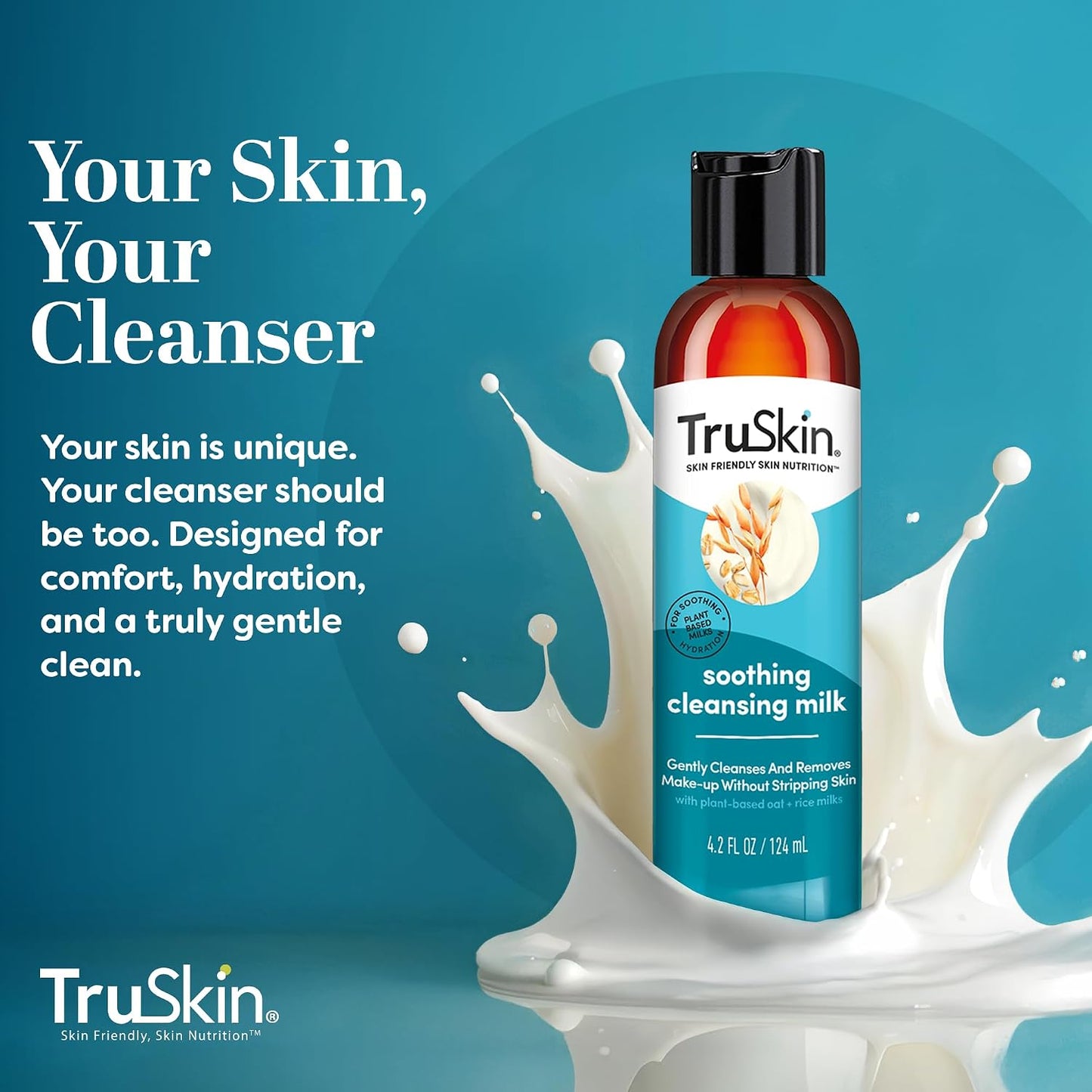TruSkin Soothing Cleansing Milk with Rice & Oat Milk, 5 fl oz | With Hyaluronic Acid to gently remove makeup, cleanse and hydrate sensitive skin without stripping moisture