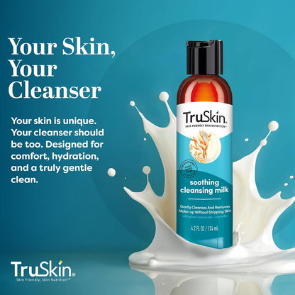 TruSkin Soothing Cleansing Milk with Rice & Oat Milk, 5 fl oz | With Hyaluronic Acid to gently remove makeup, cleanse and hydrate sensitive skin without stripping moisture