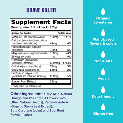 Ultima Replenisher Crave Killer Supplement, Tropical Fusion, 14 Stickpacks | Daily Zero Sugar Electrolyte Powder Hydration Packets with 6 Key Electrolytes & Chromax to Help Curb Cravings - Keto Friendly
