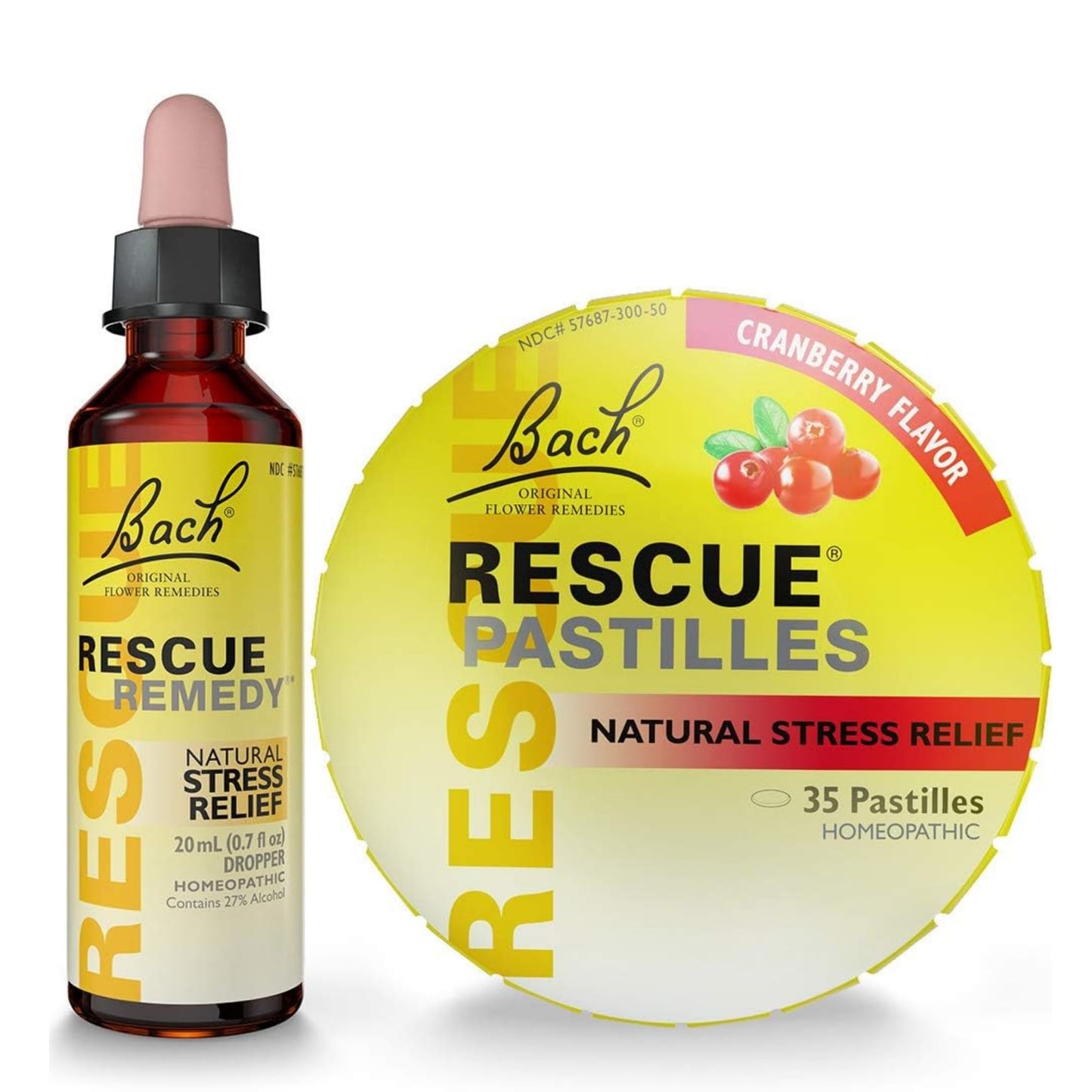 Bach RESCUE PASTILLES, Cranberry Flavor, 35 Count, and Bach 20mL Dropper, Natural Stress Relief, Homeopathic Flower Remedy, Vegetarian, Gluten and Sugar-Free, 35 Count