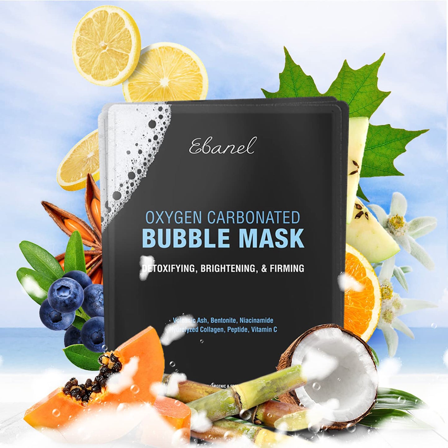 Ebanel Bundle of 10 Pack Bubble Clay Masks, and 2.5% Retinol Moisturizer