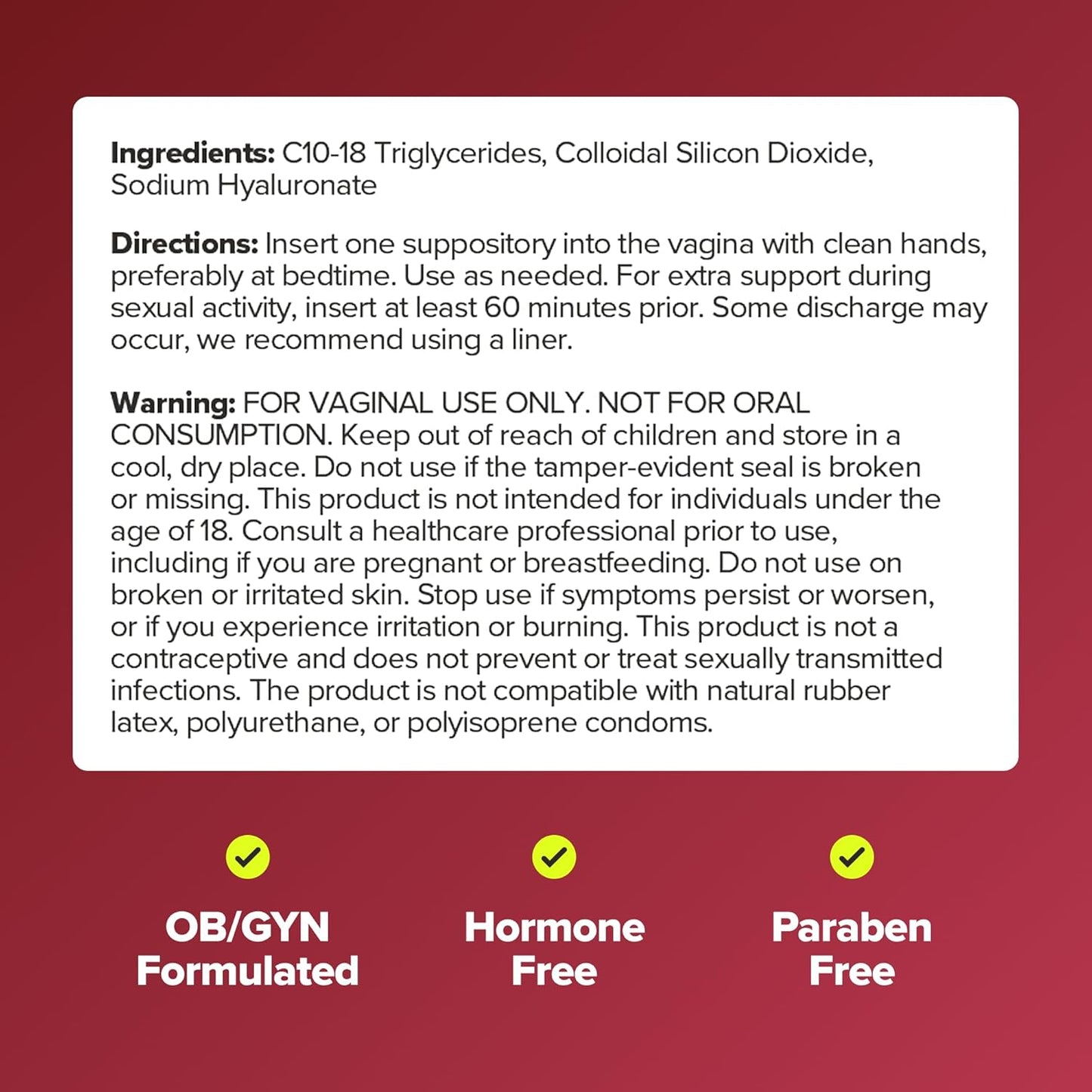 URO Vaginal Moisture Hyaluronic Acid Suppository for Easier Intimacy– 10 Ct