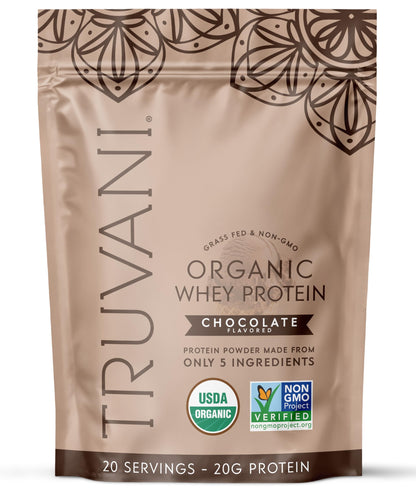 Truvani Organic Whey Protein Powder | Vanilla | 20 Servings | 20g Grass Fed Whey Protein | USDA Organic & Non-GMO | Gluten Free | No Gums, No Soy, No Stevia, No Added Sugars