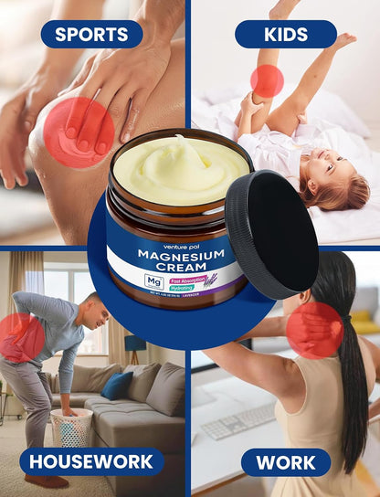 Venture Pal Topical Magnesium Cream, Highly Concentrated Magnesium Lotion | Fast-Absorbing Magnesium Moisturizing Cream with Coconut Oil, Shea Butter & Hyaluronic Acid; Suitable for Kids