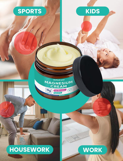 Venture Pal Topical Magnesium Cream, Highly Concentrated Magnesium Lotion | Fast-Absorbing Magnesium Moisturizing Cream with Coconut Oil, Shea Butter & Hyaluronic Acid; Suitable for Kids