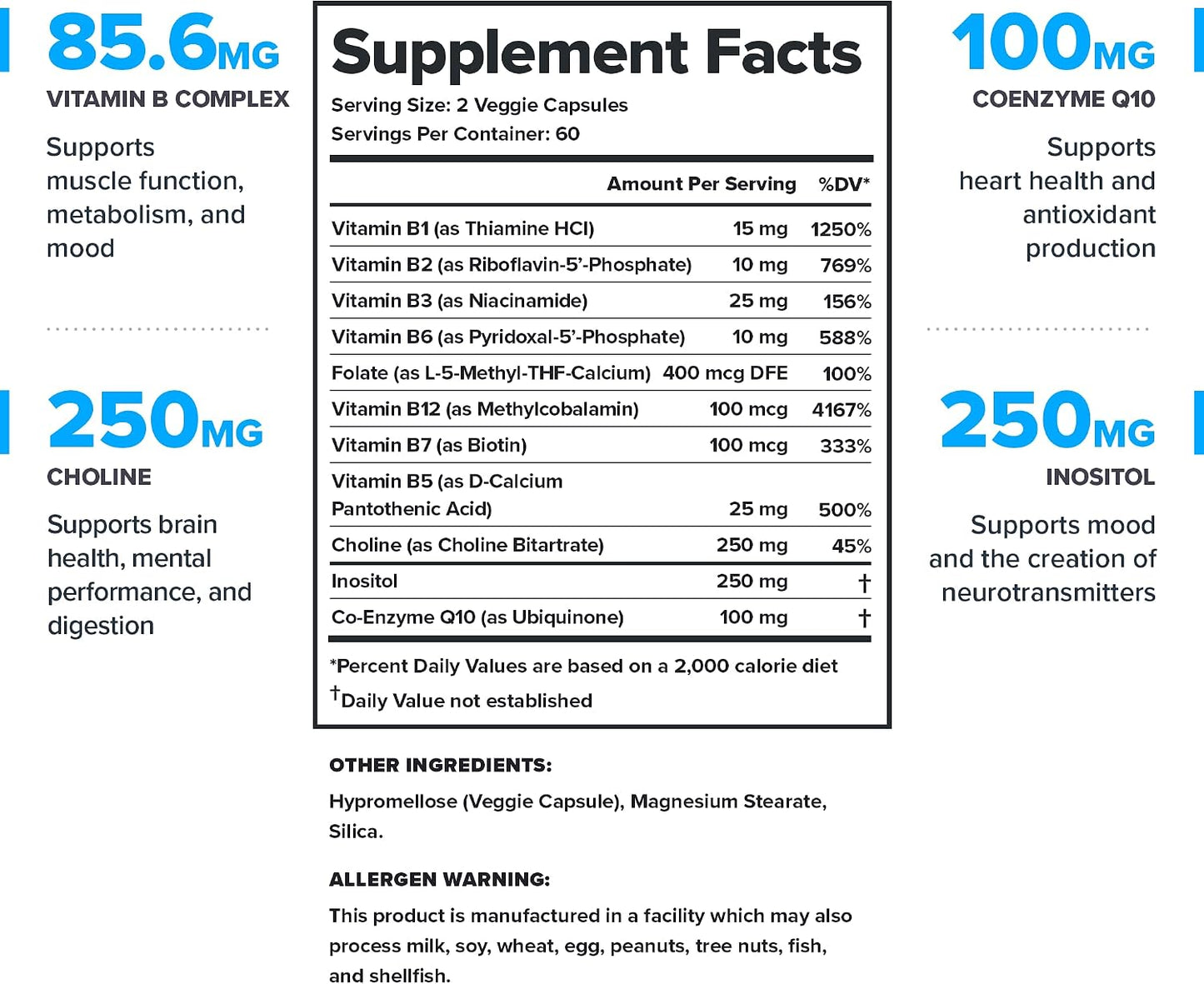 LEGION Vitamin B-Complex (120 Capsules) - Vitamin B Complex with Choline and Inositol Supports Mood & Liver Function - Vegan B Complex Vitamins Support Energy Metabolism & Muscle Function