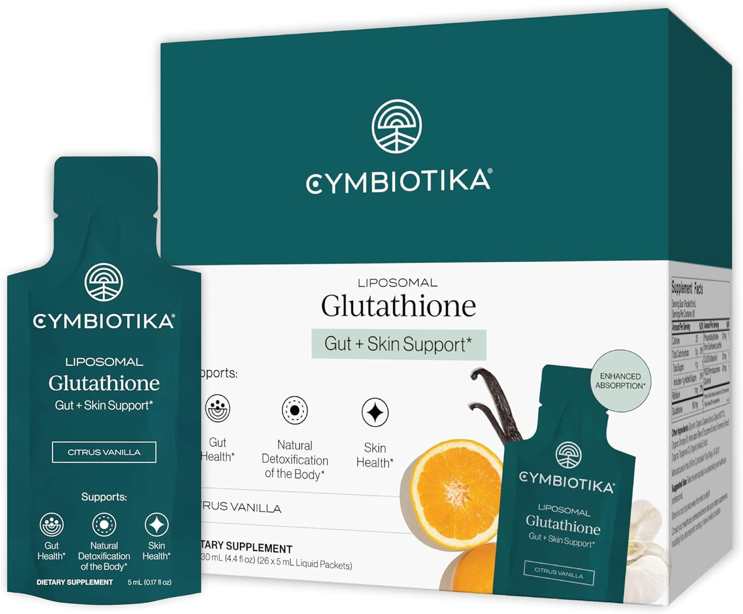 CYMBIOTIKA Liposomal Glutathione – PQQ, CoQ10, Detox & Skin Support | With PQQ, CoQ10 & vitamin B2. Sunflower liposomal delivery. Vegan, non-GMO, third-party tested. Citrus Vanilla, 26 packets.