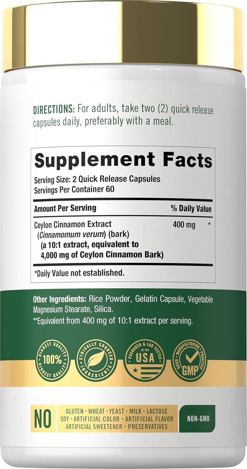 Carlyle Ceylon Cinnamon Capsules | 120 Count | Non-GMO & Gluten Free Supplement