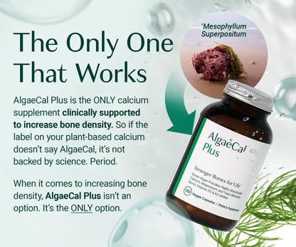 ALGAECAL Organic Red Algae Calcium Supplement for Bone Density, Vitamin K2 MK7 (100mg), Vitamin D3 (1600 IU), Magnesium (350mg) & Trace Minerals & Strength