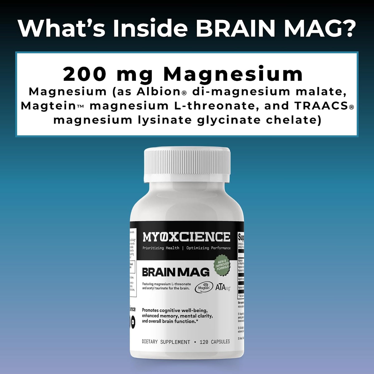 Magnesium L-Threonate + Mag Acetyl-Taurate (ATA Mag) + Mag Glycinate | Promotes Cognitive Well-Being, Enhanced Memory, Mental Clarity and Overall Brain Function | 120 Capsules
