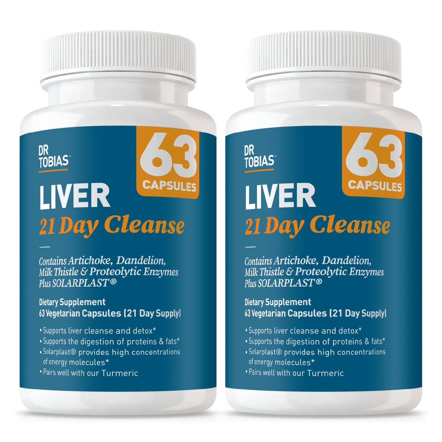 Dr. Tobias Liver 21 Day Cleanse 63 Capsules | Herbal Liver Detox Cleanse | Liver & Digestive Support | Milk Thistle + Dandelion + Artichoke | SOLARPLAST + Enzymes | 21-Day Program
