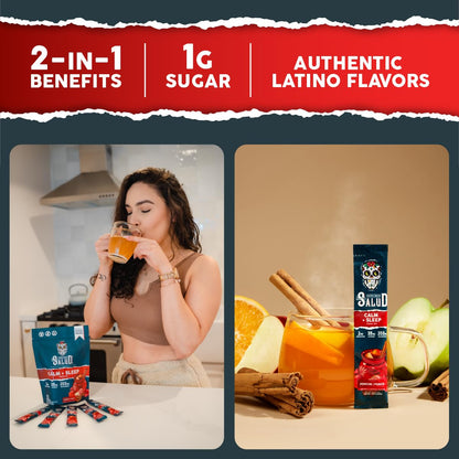 Salud 2-in-1 Sleep Aid + Calm Drink Mix, Punch | Melatonin, Magnesium, Saffron Extract, L-Theanine, Non-GMO, Gluten Free, Vegan, Low Calorie, 1g of Sugar (15 Servings)