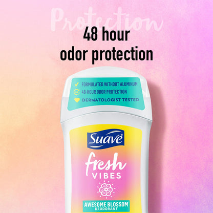 Suave Aluminum-Free Deodorant for Kids, Teen Girls & Boys, Fresh Vibes 2-Pack, 48H Protection, 1.2 Oz Ea