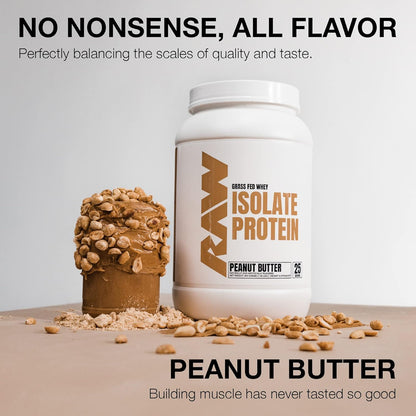 RAW Whey Isolate Protein Powder, Dark Chocolate - 100% Grass-Fed Sports Nutrition Whey Protein Powder for Muscle Growth & Recovery - Low-Fat, Low Carb, Naturally Flavored & Sweetened - 25 Servings