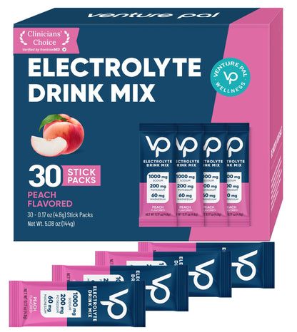 Venture Pal High Sodium Sugar-Free Electrolytes Powder Packets, 16 Sticks | Hydration Packets with Sodium, Potassium & Magnesium, Zero Calories, Keto, Vegan, and Paleo Friendly