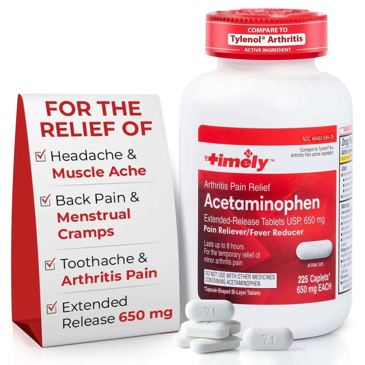 TIME-Cap Labs 225 Caplets Extended Release Acetaminophen 650mg - Pain Reliever & Fever Reducer for Adults, Helps with Headaches, Backaches, Muscle Pain, Toothaches & Menstrual Cramps TIME-CAP LABS, INC.Buy Supplements Australia