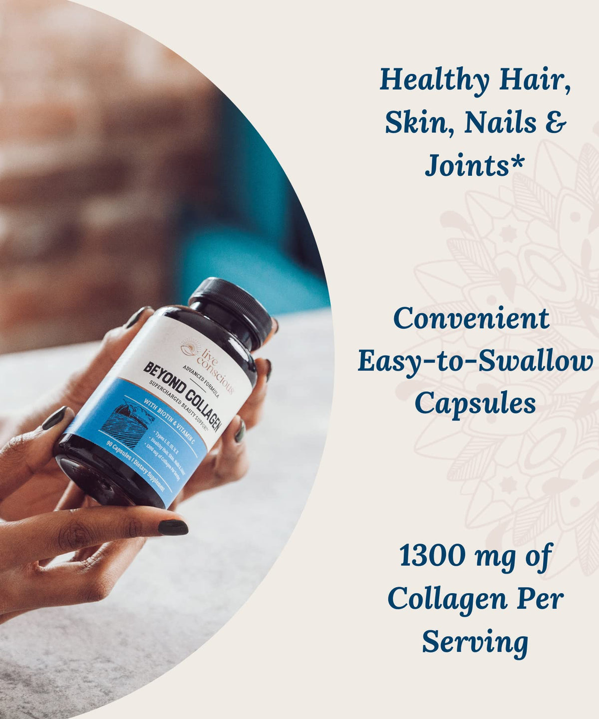 Live Conscious Beyond Collagen Multi Collagen Capsules - Types I, II, III, V & X | Hydrolyzed Blend with Biotin & Vitamin C for Hair, Skin, Nails 90 Capsules (2-Pack) Live ConsciousBuy Supplements Australia