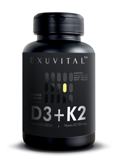 EXUVITAL D3 & K2 Vitamin Supplement, Vegan D3 1000 IU & K2 MK7 120 mcg for Bone, Heart & Immune Support, Non-GMO, Gluten-Free, 60 Vegan Capsules, 2 Months Supply EXUVITAL buy supplements Au
