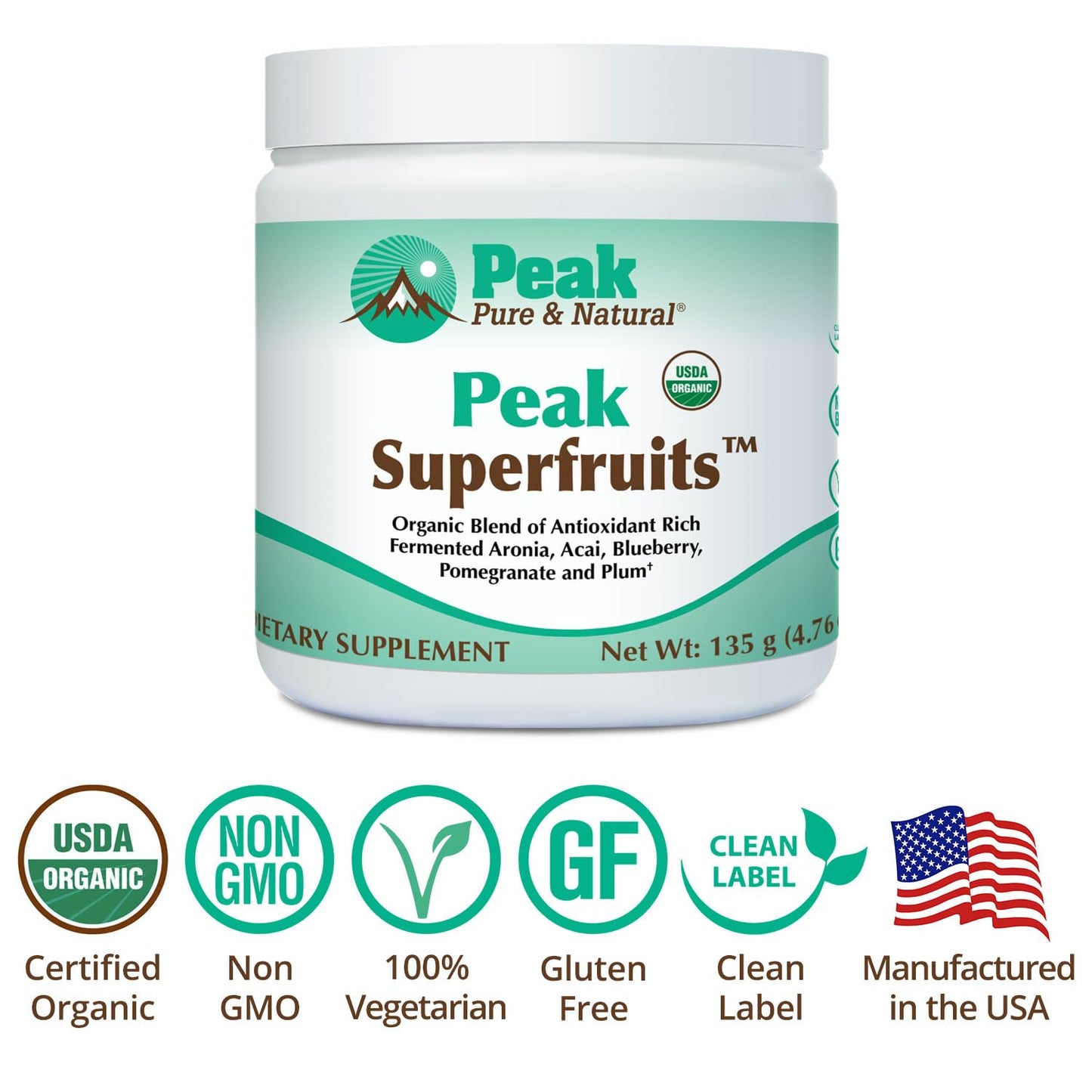Peak Organic Superfruits - Polyphenol Rich Superfood Powder - Non-GMO Fermented Aronia Berry, Acai, Blueberry, Pomegranate, and Plum - Aging, Metabolic Health, Heart Health (30 Servings) Peak Pure & Natural buy supplements Au