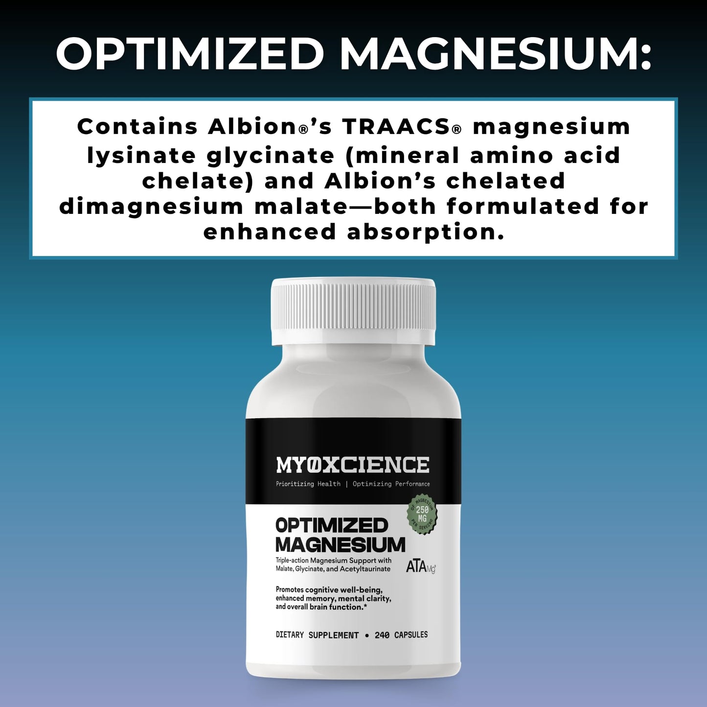 MYOXCIENCE Optimized Magnesium Glycinate + Magnesium Taurate (as ATAmag®) for High Brain Bioavailability to Support Stress Relief and Sleep | 80 Servings MYOXCIENCE buy supplements Au