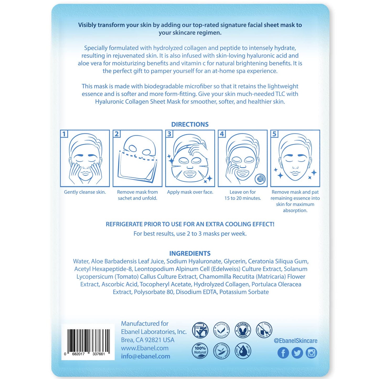 Ebanel Bundle of 15-Pack Collagen Face Mask, and Charcoal Peel Off Face Mask