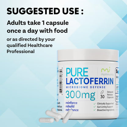 Lactoferrin 300mg Delayed Release Capsules - MyImmunity Premium Immune Support Supplement with Iron Absorption - Freeze Dried, Non-GMO, Gluten Free, Vegetarian - 30 Count (1 Month Supply) MyImmunity buy supplements Au