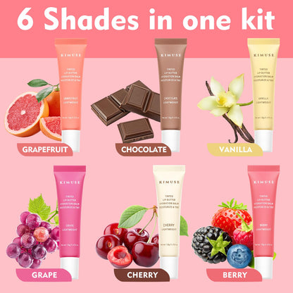 KIMUSE 6 Pcs Tinted Lip Butter Hydration Balm Set, 6 Flavored Shades Hydrating Plumping Gloss with Hyaluronic Acid & Vitamin E, Sheer Tint, Non-Sticky | Vegan Lip Care Makeup for Dry Lips & Daily KIMUSEBuy Supplements Australia