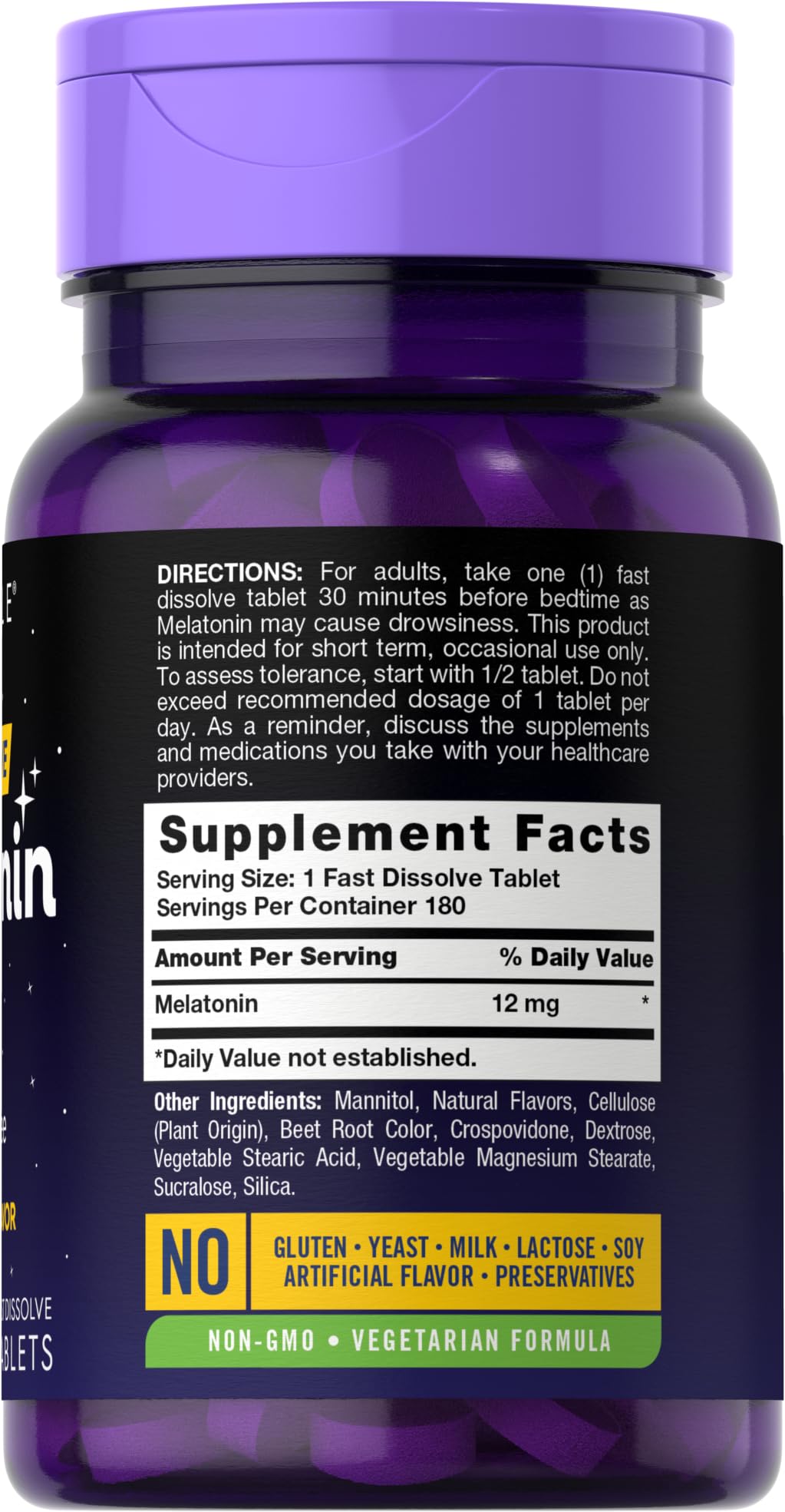 Carlyle Melatonin 12 mg Fast Dissolve 300 Tablets | Drug Free | Natural Berry Flavor | Vegetarian, Non-GMO, Gluten Free