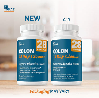 Dr. Tobias Colon 14 Day Cleanse | Supports Digestion & Gut Health | Colon Cleanse Detox | Constipation Relief & Gut Health Support for Women & Men | Psyllium + Senna + Probiotics | 28 Capsules