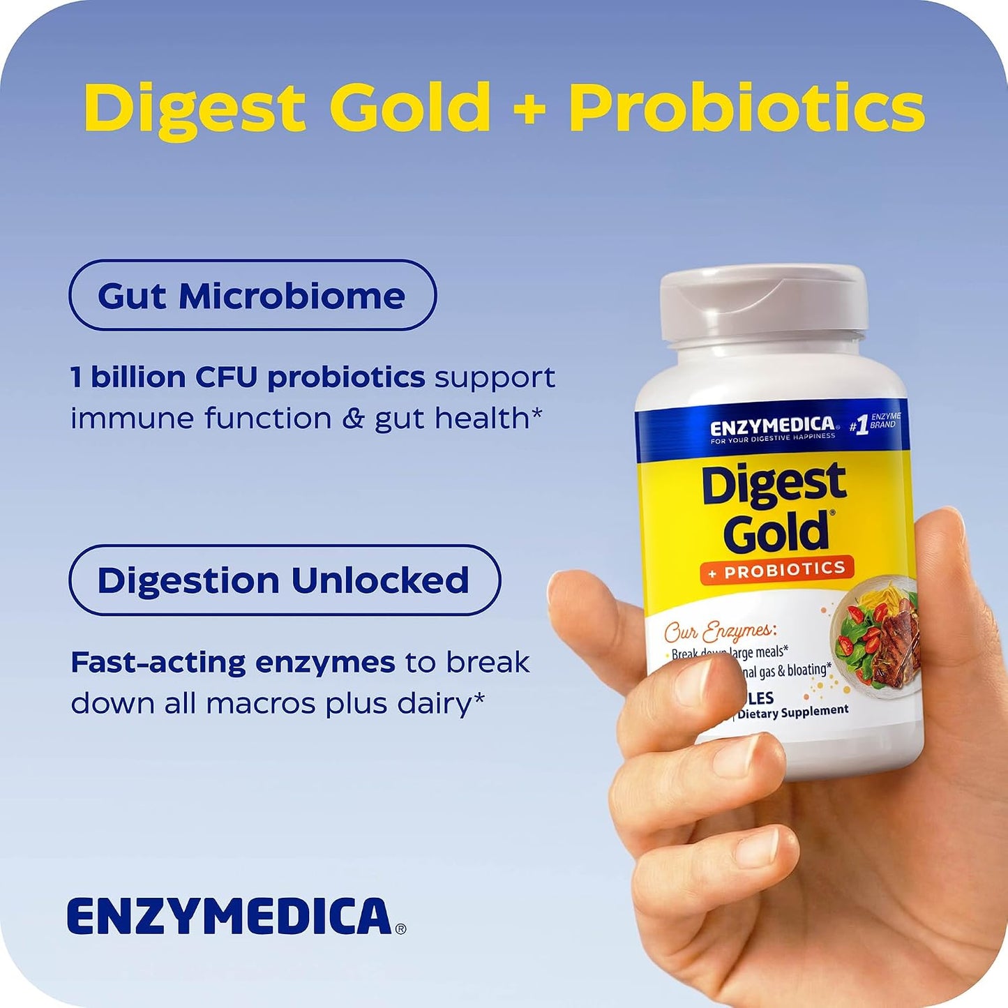 Enzymedica Digest Gold + Probiotics - Digestive Enzyme Supplement for Women & Men, Enzyme and Probiotic Capsules for Digestion, Gut Health Support, Helps Gas & Bloating, Vegetarian - 45 Caps