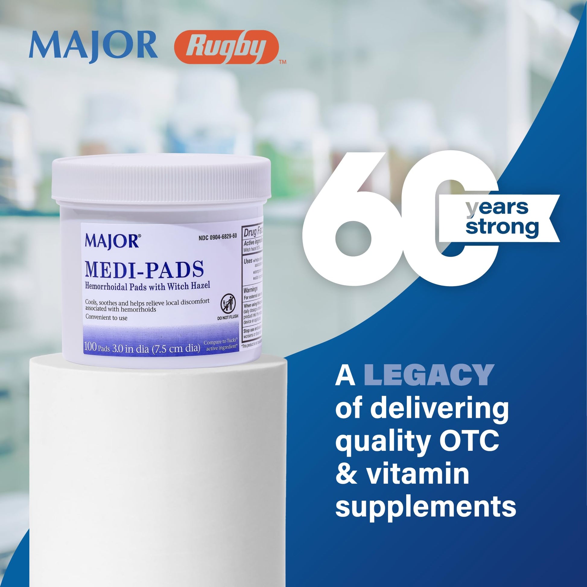 MAJOR Medi-Pads - Hemorrhoidal Hygienic Cleansing Witch Hazel Pads - Cooling Relief with Aloe - 100 Count Jar (2 Pack) MAJORBuy Supplements Australia