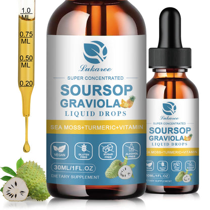 (2 Pack)Whole Soursop Graviola Leaf Extract Liquid Drop with Irish Sea Moss | Herbal Soursop Bitters Liquid for Cell Support & Regeneration, Immunity and Gut Health丨Vegan, Non-GMO, Natural Flavor,1 Fl Oz