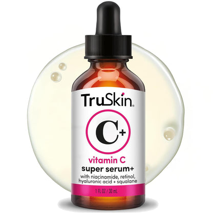 TruSkin Vitamin C Super Serum for Face, 5 Skin Benefits, 1 fl oz | Vitamin C, Retinol, Niacinamide, Hyaluronic Acid and Squalane to brighten, firm, smooth, hydrate, and refine skin