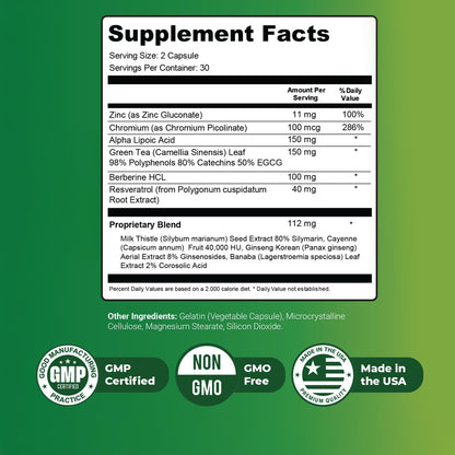 Claritox – Zinc, Chromium, ALA & Green Tea – 60 Ct, 1 Month Supply | Also includes Resveratrol & botanicals with Zinc, Chromium, ALA & Green Tea | Non-GMO, Stimulant-Free