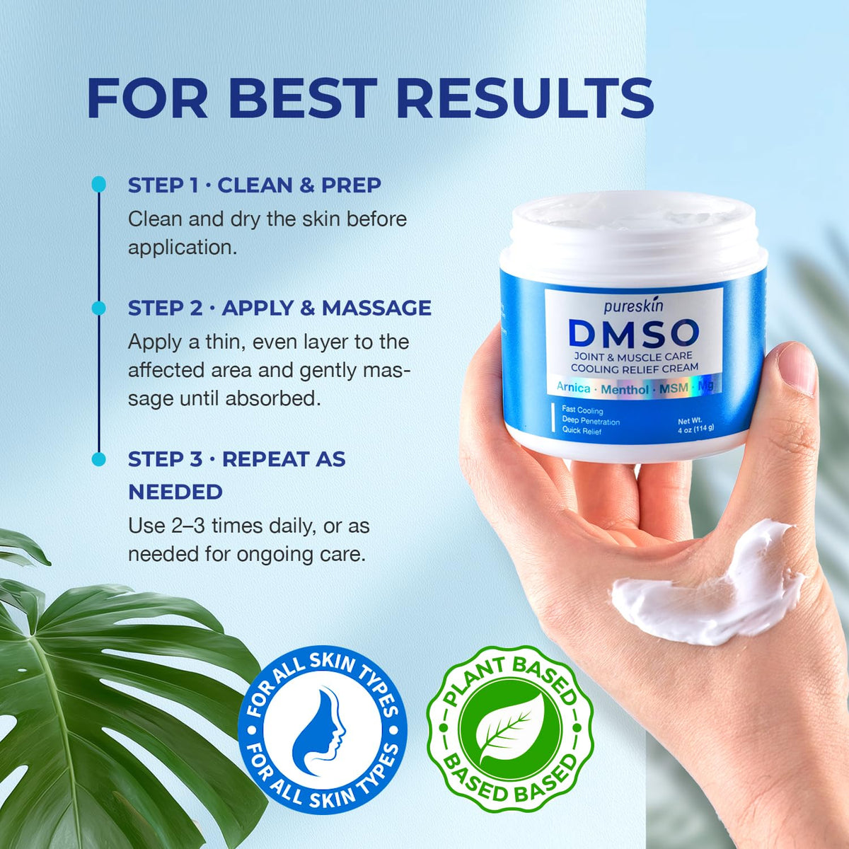 PURESKIN DMSO Relief Cream – Pharmaceutical Grade Fast-Absorbing Cooling Formula for Active Lifestyles – Lightweight Cream with Arnica, MSM, Magnesium, Menthol & Aloe, 4 oz PURESKINBuy Supplements Australia
