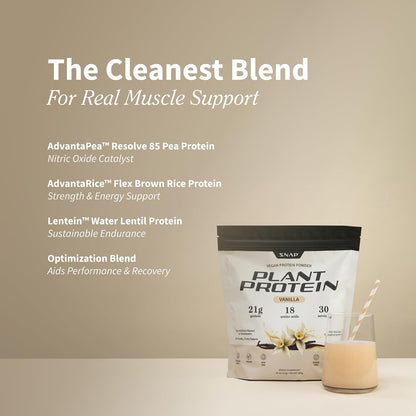 Snap Supplements Plant Based Vegan Protein Powder, Vanilla, 30 Servings