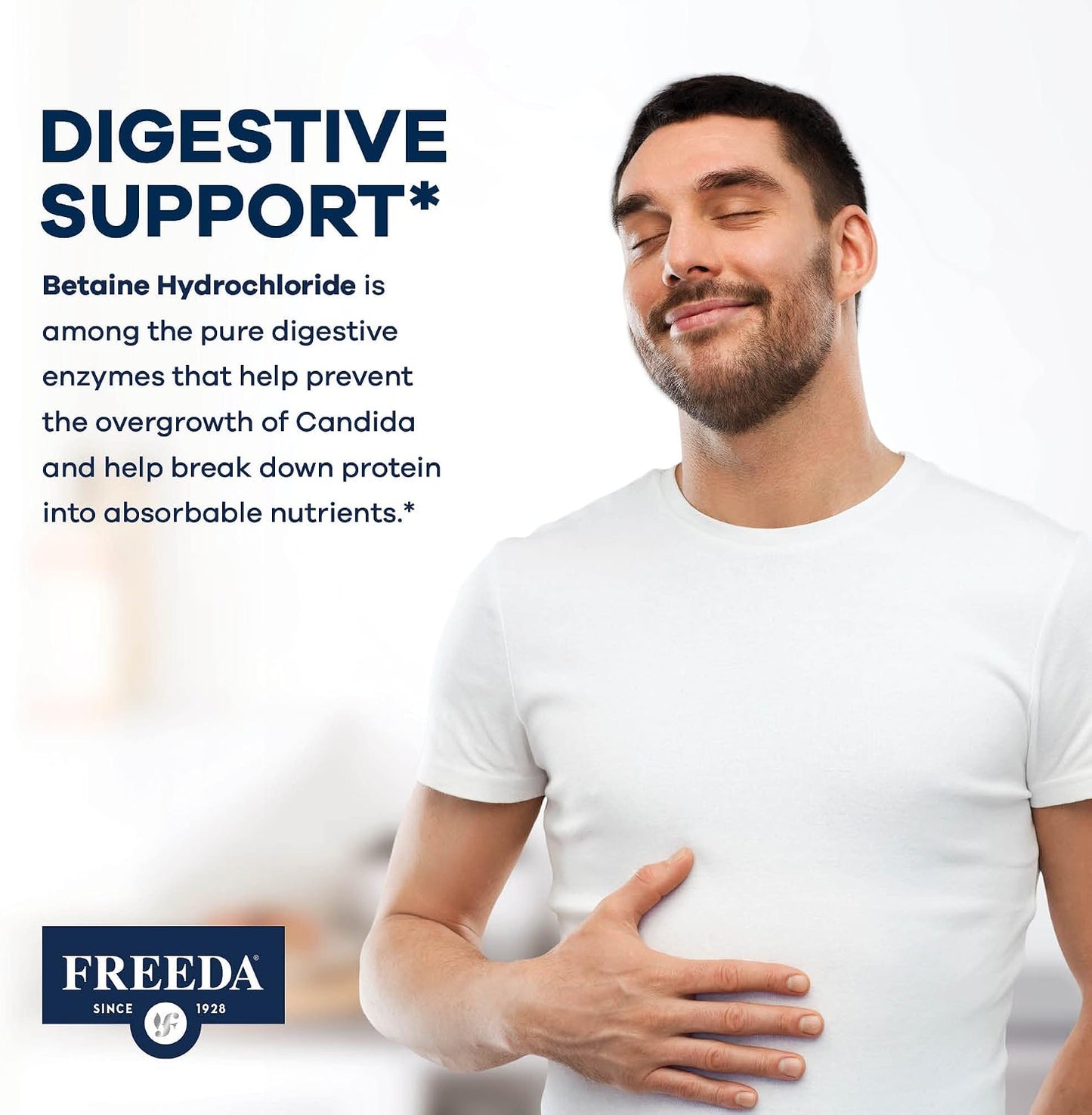 Freeda Betaine HCl Vegan Digestive Supplement - 90 Capsules | Vegan Betaine HCl Supplement - Supports Healthy Digestion - Free Of Pepsin - For Daily Digestive Wellness