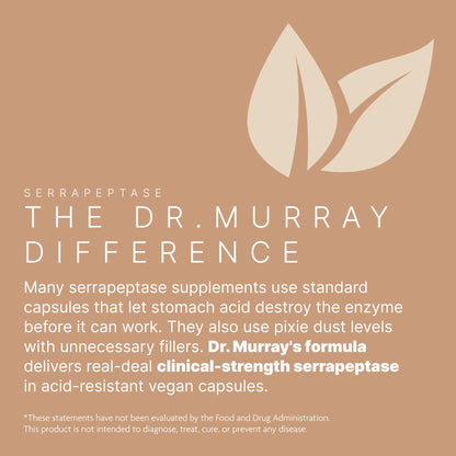 Dr. Murray's Ultra Clean 125,000 SPU Serrapeptase Clinical Strength - Proteolytic Enzyme | Acid-Resistant Vegan Capsules | GMP Certified | Third-Party Tested | 30 Count