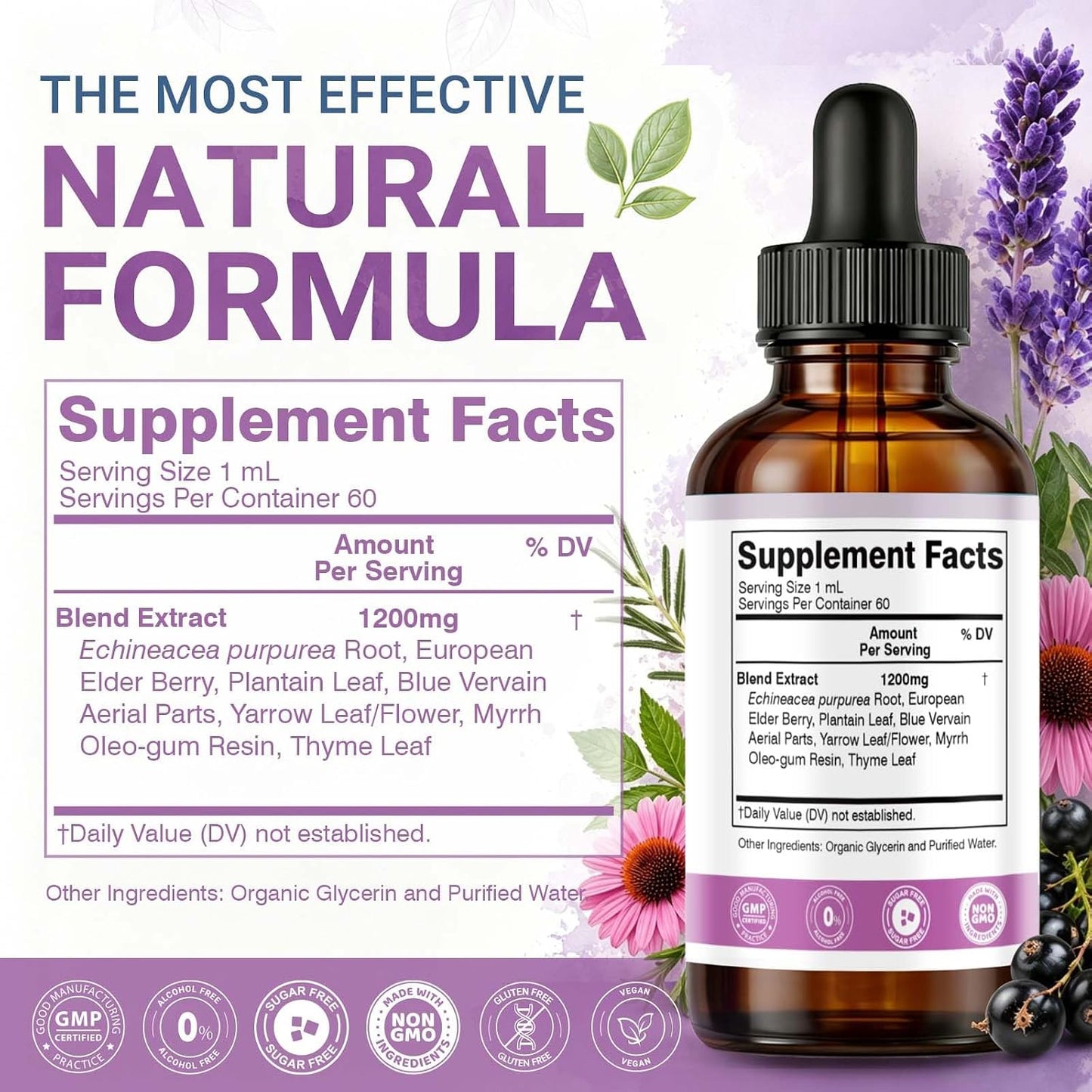 Lymphatic Support Drops Liquid –Lymph Drainage for Women & Men, Herbal Blend with Echinacea, Elderberry & Thyme, Alcohol-Free Glycerin Extract, Immune & Detox Support, 2 fl oz (60 Servings) (1)