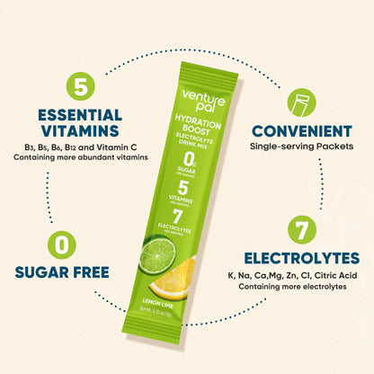 Venture Pal Sugar Free Electrolyte Powder Packets, Keto Friendly, 16 Sticks | Liquid Daily IV Hydration Packets for Rapid Rehydration. 7 Electrolytes & 5 Vitamins | Non-GMO | Vegan | Fast Dissolve